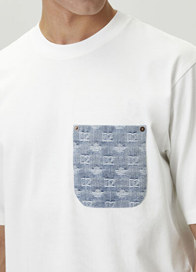 Dsquared2 Beyaz Logolu Denim Garnili T-shirt - 5