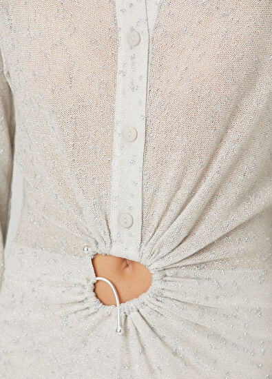 Christopher Esber Metalik Gri Maksi Gömlek Elbise - 5