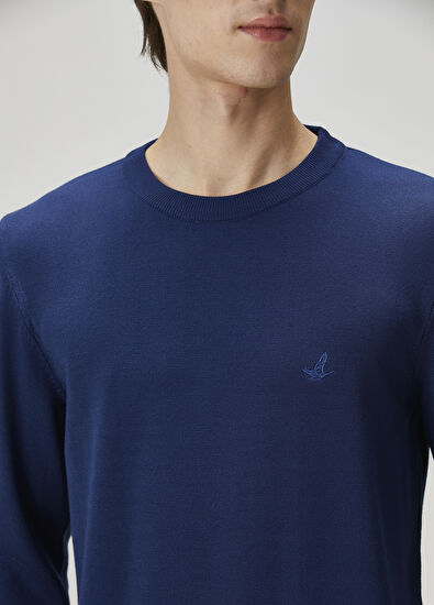 Beymen Club Koyu Mavi Logo Nakışlı Triko - 5