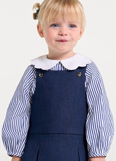 Jacadi Paris Lacivert Beyaz Çizgili Poplin Kız Bebek Bluz - 5