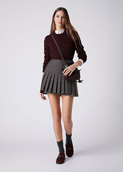Beymen Club Burgundy Basic Cable Knit Sweater - 3