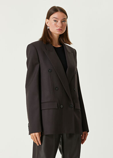 Stella McCartney Koyu Kahverengi Kruvaze Yün Ceket - 3