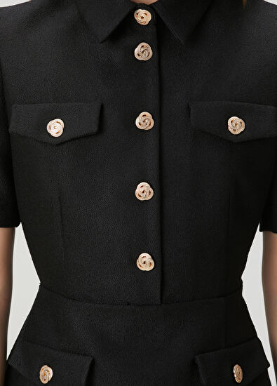 Beymen Club Black Gold Buttons Mini Knit Dress - 5