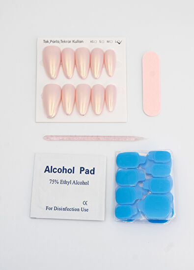 Takma Takma Uzun Badem 15'li Pembe Protez Takma Tırnak TT1445 - 6