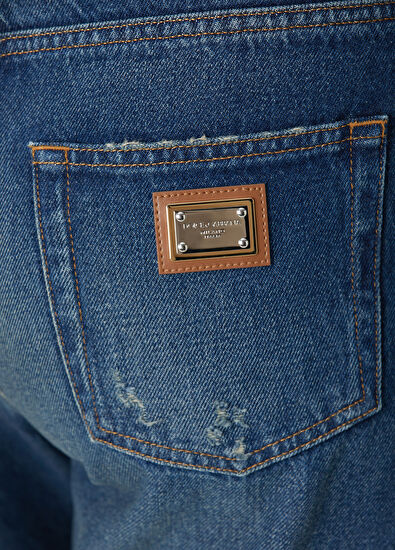 Dolce&Gabbana Koyu Mavi Yıpratma Detaylı Jean Pantolon - 5