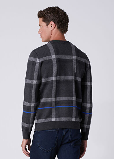 Beymen Club Anthracite Plaid Patterned Sax Striped Sweater - 5
