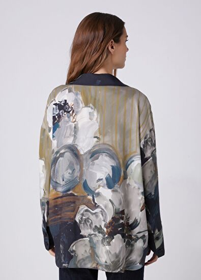 Beymen Club Petrol Smokey Floral Desenli İpek Gömlek - 5