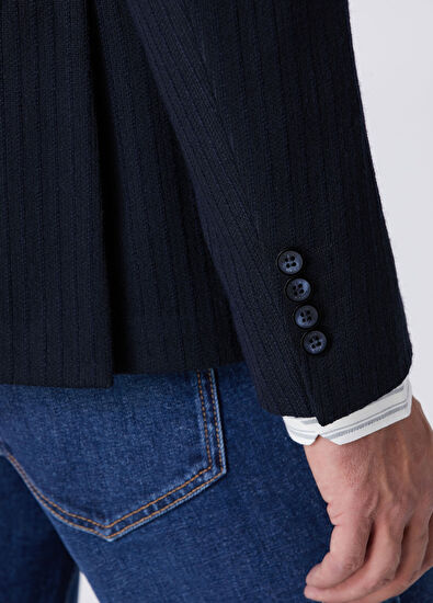 Beymen Club Navy Blue Stitching Striped Textured Blazer - 6