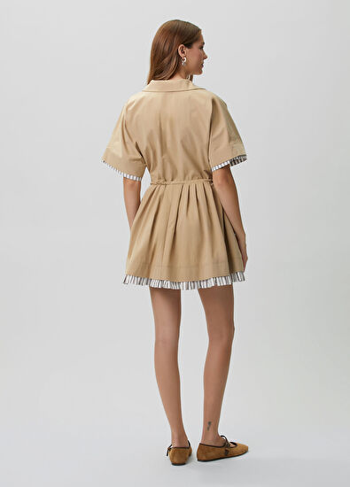 Beymen Club Beige Striped Mini Shirt Dress - 5