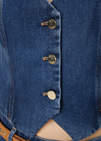 Beymen Club Indigo Crop Denim Vest - 7