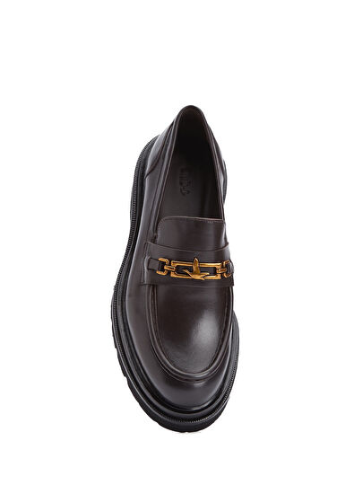 Beymen Club Kahverengi Zincir Logo Kadın Deri Loafer - 4