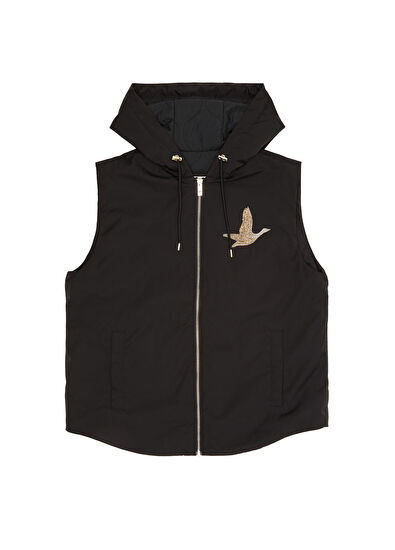 Beymen Club Siyah Kapüşonlu Logo İşlemeli Yelek - 7