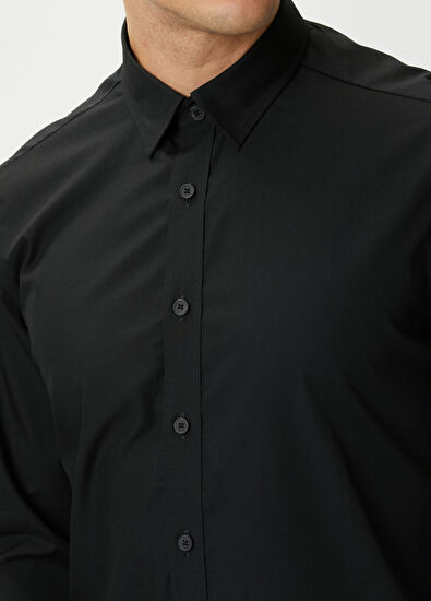 Beymen Club Slim Fit Black Hidden Button Collar Non-Iron Shirt - 5