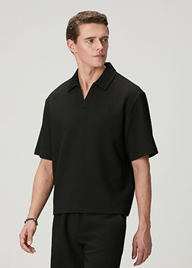 Beymen Club Siyah İri Diyagonal Dokulu Oversized T-shirt - 5