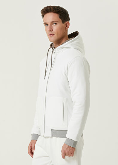 Beymen Club Beyaz Kapüşonlu Çift Taraflı Jersey Mont - 4