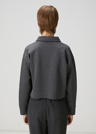 Beymen Club Koyu Gri Fermuarlı Polo Sweatshirt - 4
