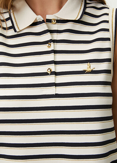 Beymen Club Lacivert Beyaz Çizgili Pileli Mini Polo Elbise - 6