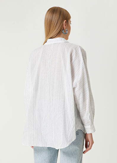 Beymen Club Hotfix Kırık Beyaz Oversize Gömlek - 6