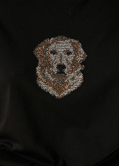 Beymen Club Black Dog Patterned Rhinestone T-shirt - 5