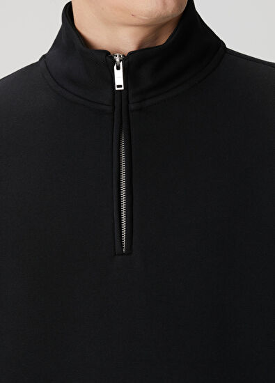Academia Siyah Yakası Fermuarlı Sweatshirt - 6