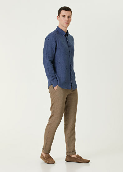 Beymen Club Comfort Fit Lacivert Mini Kaz Nakışlı Keten Gömlek - 3