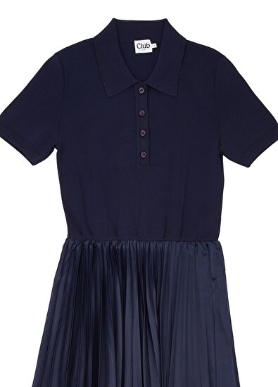 Beymen Club Navy Blue Pleated Polo sweater Dress - 7