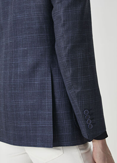 Canali Lacivert Ekose Desenli Ceket - 6
