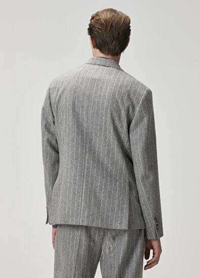 Beymen Club Gri Çizgi Desenli Kruvaze Ceket - 5
