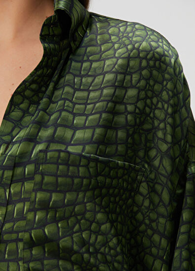 Balenciaga Cocoon Yeşil Krokodil İpek Gömlek - 5