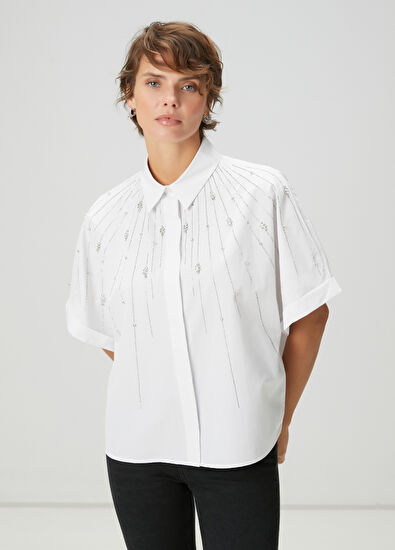 Beymen Club Beyaz Taş İşlemeli Gömlek - 3