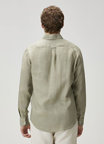 Beymen Club Comfort Fit Açık Haki Keten Gömlek - 5
