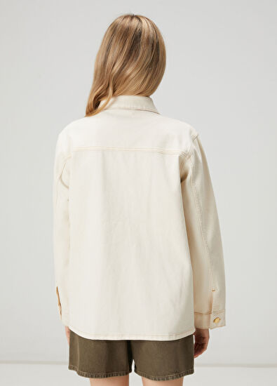 Beymen Club Ekru Taşlı Gömlek Formlu Denim Ceket - 6