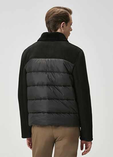 Beymen Club Siyah Kapüşonlu Shearling Detaylı Deri Mont - 5