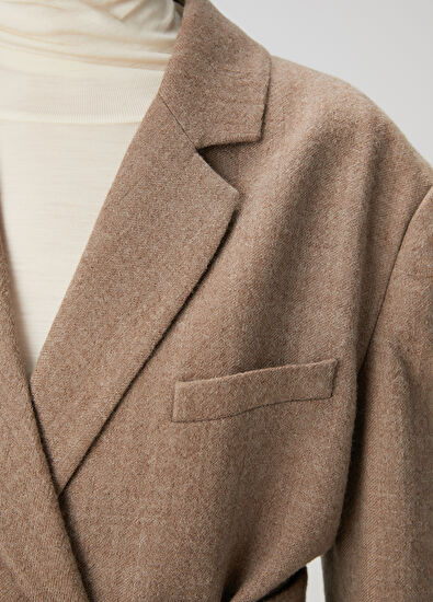 Beymen Club Camel Kruvaze Oversize Yün Blazer - 5