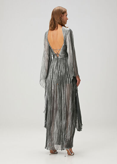 Catia Antrasit Maksi İpek Abiye Elbise - Görsel 5