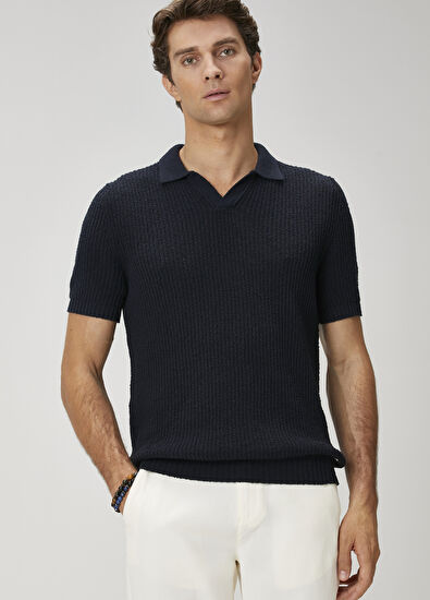 Beymen Club Navy Blue Knit Textured Short Sleeve Sweater - 4