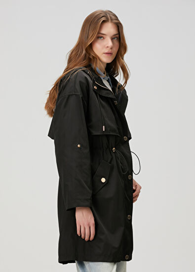 Beymen Club Black Hooded Trench Coat - 5