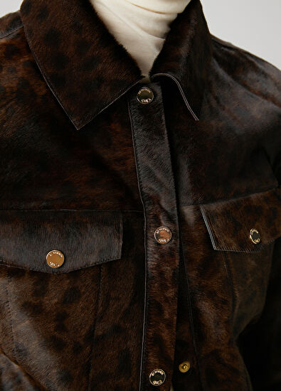 Beymen Club Koyu Kahverengi Desenli Trucker Deri Ceket - 5