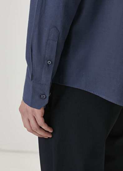 Beymen Club Comfort Fit Koyu Mavi Flanel Dokulu Gömlek - 7