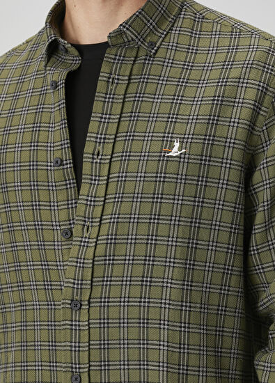 Beymen Club Comfort Fit Haki Mini Ekose Desenli Gömlek - 6