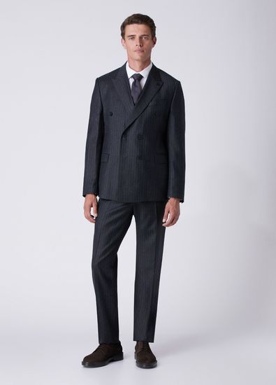 Beymen Club Antrasit Pinstripe Flanel Yün Kruvaze Takım Elbise - 3
