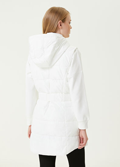 Beymen Club Beyaz Kapüşonlu Kemerli Puff Yelek - 6