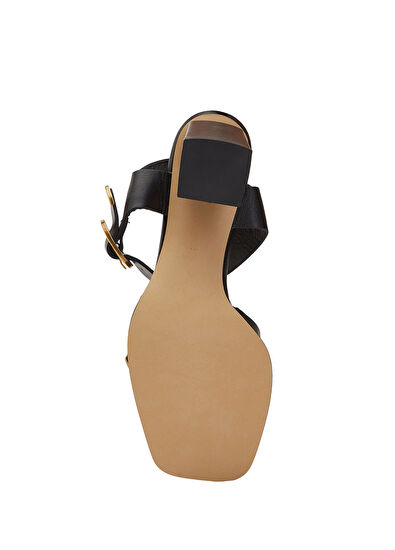 Beymen Club Siyah Amorf Tokalı Topuklu Deri Sandalet - 5