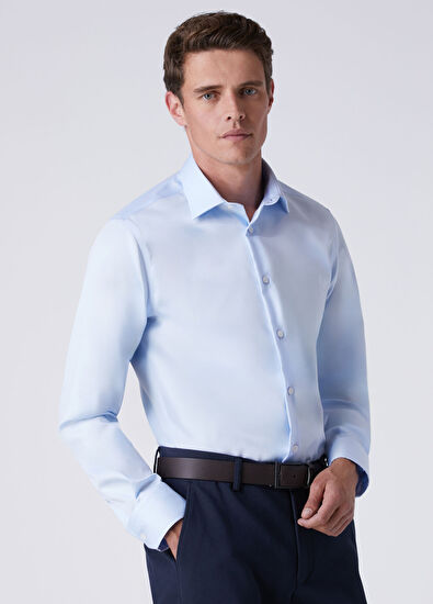 Beymen Club Slim Fit Açık Mavi Pamuk Saten Non-iron Gömlek - 3