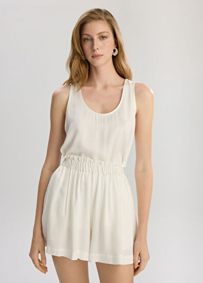 Lilamie Soho Beyaz Kalın Askılı Bol Kesim Kolsuz Kadın Uzun Bluz - 5