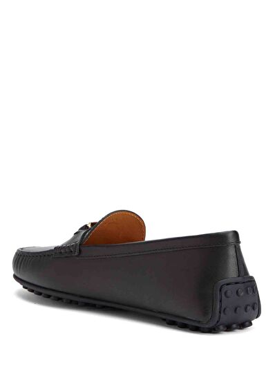 Siyah Logo Tokalı Kadın Deri Loafer - Görsel 4