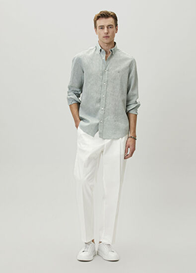 Beymen Club Comfort Fit Su Yeşili Keten Gömlek - 3