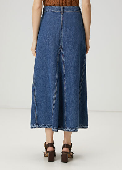 Beymen Club Mavi Maksi Evaze Denim Etek - 5