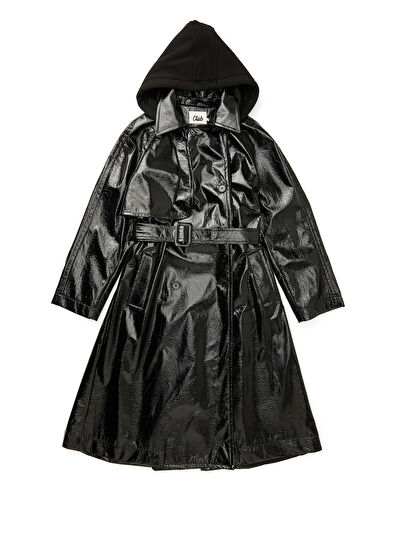 Beymen Club Black Jersey Hooded Patent Trench Coat - 7