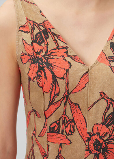 Beymen Club Camel Red Floral Mini Linen Dress - 4